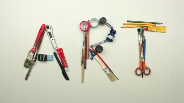 Art title made from artistic tools — Stock Video