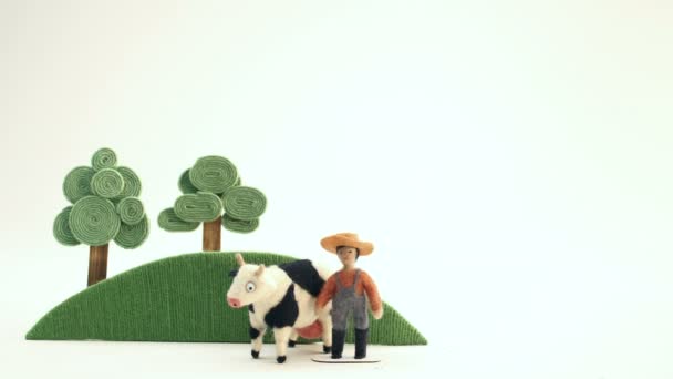 Farmer and his cow animation — Stock Video