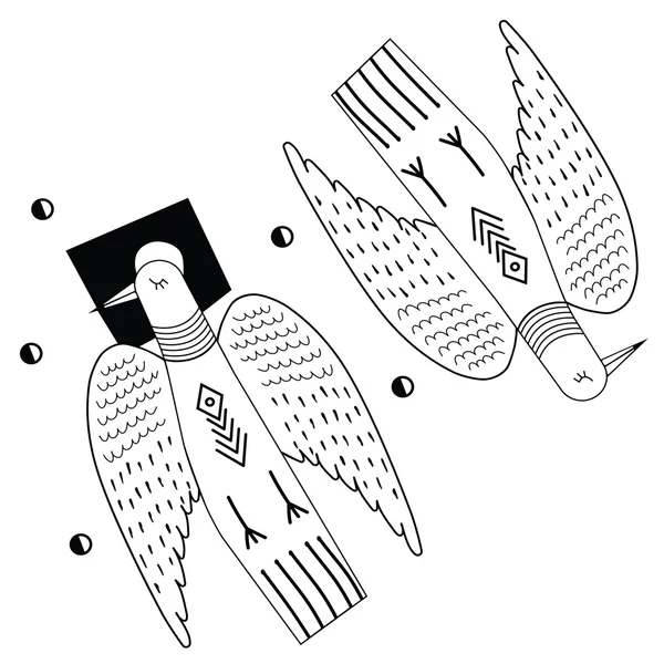 Set van twee gestileerde duiven — Stockvector