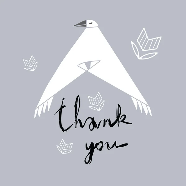 Thank you tag with white bird — Stock Vector