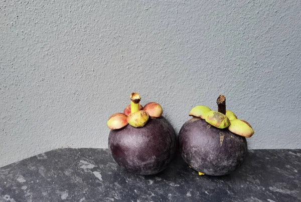 Primer Plano Frutas Frescas Maduras Del Mangostán Pared Para Fondo — Foto de Stock