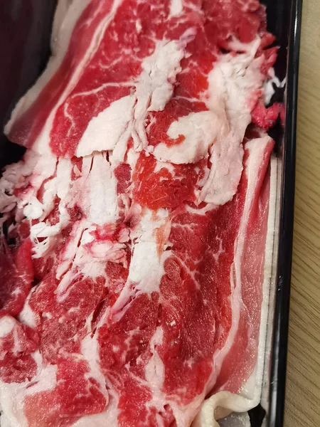 Close Carne Porco Crua Fresca Fatia Placa — Fotografia de Stock