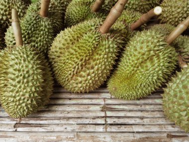Zemindeki durian meyvesinin en üst görüntüsü 
