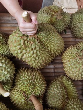 Zemindeki durian meyvesinin en üst görüntüsü 