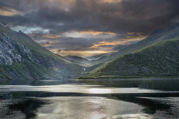 Dramatic sky over the Skipsfjord on the island of  Senja, Norway