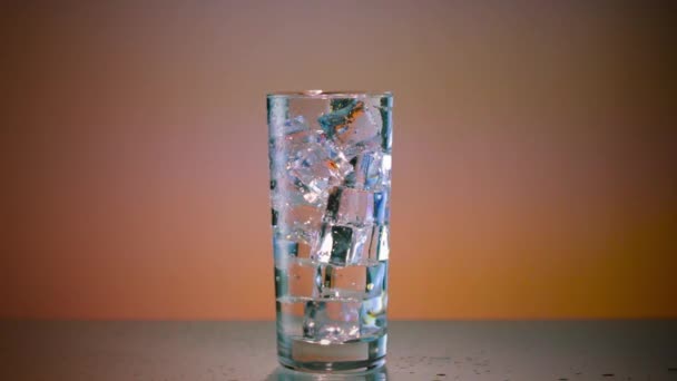 Ice Water Glass with Lemon Wide — Stock Video