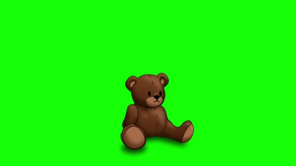 Animierter Teddybär auf grünem Bildschirm — Stockvideo