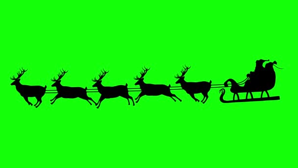 Animowana sylwetka Santas Sleigh z Rudolfem na zielonym ekranie — Wideo stockowe