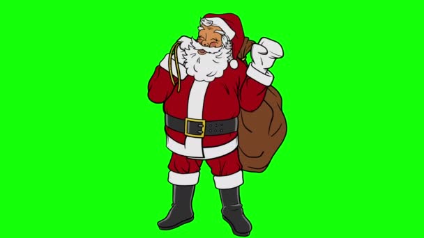 Animowany Święty Mikołaj macha na zielonym ekranie — Wideo stockowe