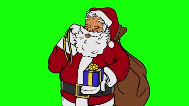 Animated Santa Claus Holding Present Close up on Green Screen — Stok Video