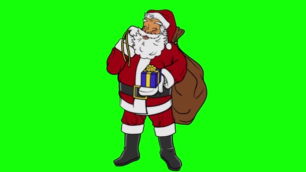 Animé Santa Claus Holding présent sur l'écran vert — Video