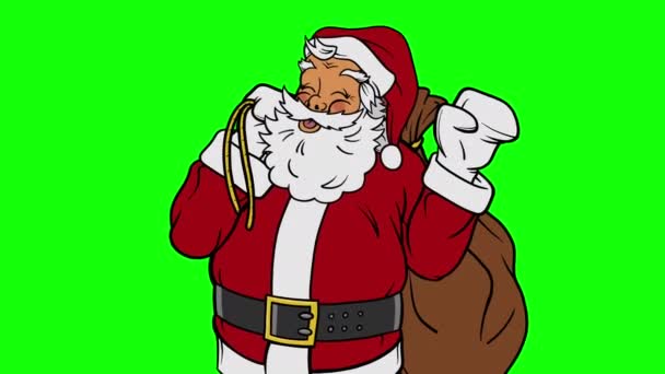 Animerade jultomten viftar närbild på grön skärm — Stockvideo