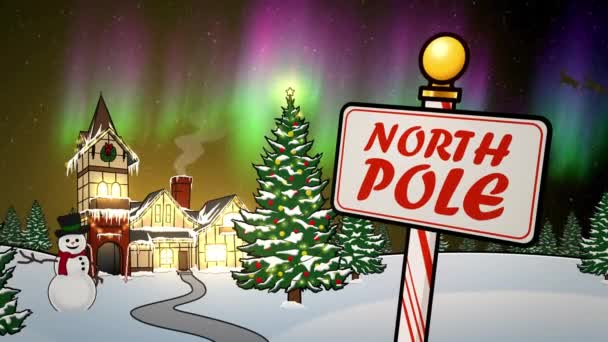 Santas Workshop at North Pole Animated Scene at Night — Stock Video