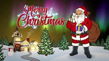 Gece Kuzey Kutbu 'nda Noel Baba' yla Mutlu Noeller Animasyon Kartı