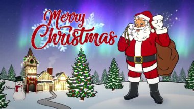 Kuzey Kutbunda Noel Dalgası ile Mutlu Noeller Animasyon Kartı