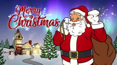 Kuzey Kutbu 'nda Noel Dalgalanması ile Mutlu Noeller Animasyon Kartı