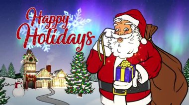 Kuzey Kutbu 'nda Noel Baba Kapanışı ile Mutlu Bayramlar Animasyon Kartı