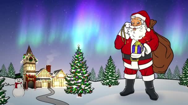 Санта-Клаус на Северном полюсе — стоковое видео