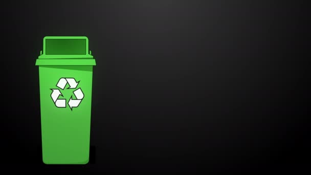 Recyklovat papírové plechovky a láhve animace na černé — Stock video