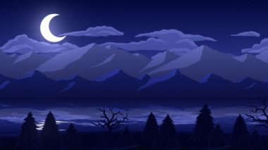 Gece Sahnesi Canlandırılmış Mavi Çizim
