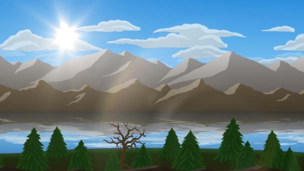 Nature Day Scene Animated Illustration — Stock Video