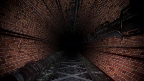 Läskig mörk tegelsten industriavloppstunnel — Stockvideo