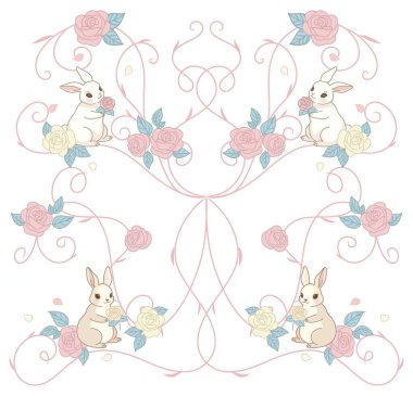 Çiçekler ve tavşanlarla botanik arka planı
