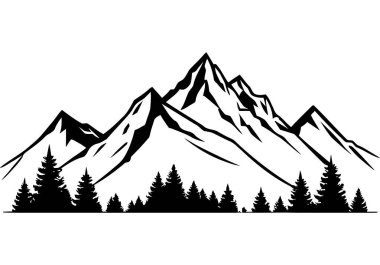 Günbatımı dağ silueti, alacakaranlık manzara vektörü meditasyon uygulamaları, doğa geri çekilmeleri ve manzara duvar sanatı. Vektör illüstrasyonu