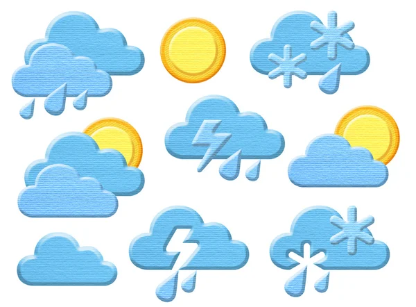 Ikony pogody, Płaska konstrukcja, papier teksturowanej — Zdjęcie stockowe