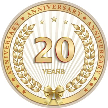 Kutlama, tebrik ve doğum günü kartı ve logo için 20. yıl dönümü vektör altın tasarım geçmişi. Vektör illüstrasyonu