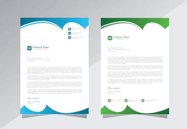 Форма волны дизайн фирменных бланков для бизнес, зеленый и синий цвет волна буквы головы шаблоны дизайна. a4 шаблон бланка - вектор eps 10.