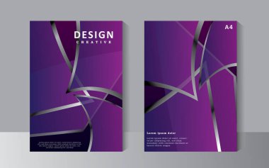 Mor ve gümüş renkli modern broşür tasarım şablonu, Kapak tasarımı, Yıllık rapor, Profil Kapağı, Broşür ve Katalog Kapağı için A4 boy şablonu kullanılabilir. Vektör 10