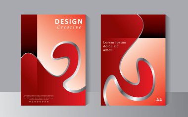 Gümüş çizgili kırmızı arkaplan broşüründe soyut şekil, yıllık rapor, dergi, broşür, teklif, portföy, poster, hazır renk, vektör şablonu için A4 boyutlu kitap kapağı şablonu