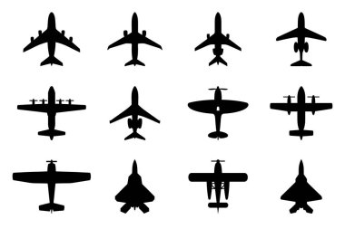 Top View Airplane Siluet Vektör İllüstrasyon Uçak Simgeleri Paketi