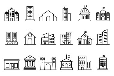 Simgeler Binası Siluet Vektör İllüstrasyon Şehir Simgeleri ve Kamu Binaları Paketi