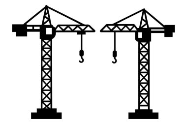 Kule vinç inşaat makineleri endüstriyel yapı ekipmanları siluet vektör ilülasyonu ile bohça