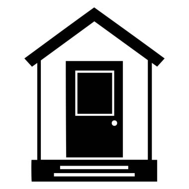 Ev gayrimenkul konsepti için ön kapı basamakları olan minimal ev simgesi