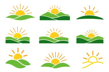 Tepelerin üzerinde asgari gün doğumu ya da gün batımı Temiz manzara Sabah Sahnesi ikonu