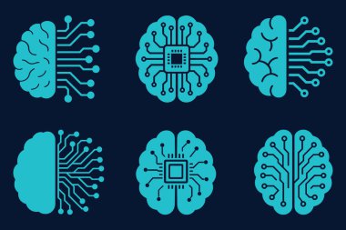 Nöral ağ ve dijital teknoloji kavramları için yapay zeka beyin devresi vektör simgesi ayarlandı