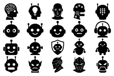 Yapay zeka robot kafa simgesi. Chatbot yapay zeka sayborgu ve gelecekteki robot yüzleri.