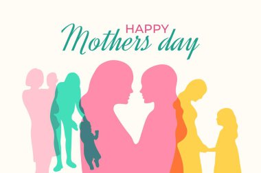 Anneler Günü konsept vektör çizimin kutlu olsun. Anne, çocukları kollarında tutuyor. Silüet tasarımı