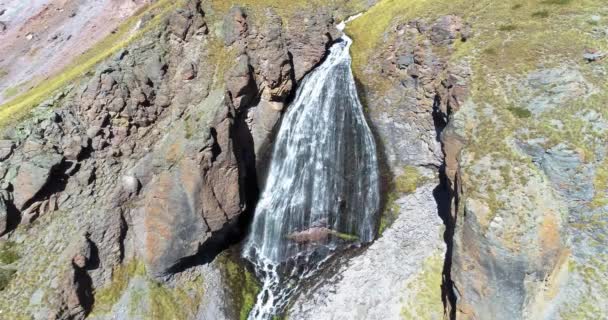 Beautiful Waterfall Rocks Mountainside Landscape Nature North Caucasus — Stock Video