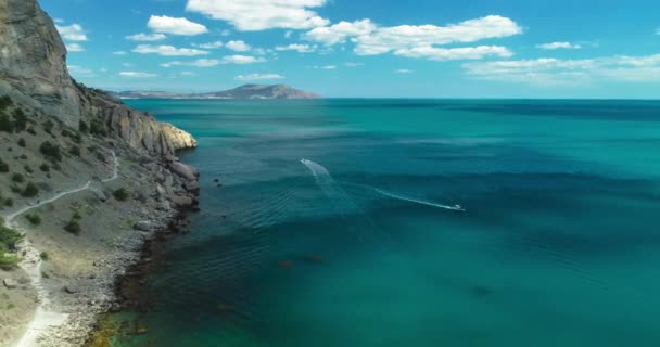 Aerial View Mountain Cliffs Black Sea Coast Landscape Nature Crimean — Vídeo de stock