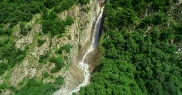 Aerial View Picturesque Waterfall Rocks Mountain Gorge Landscape Nature North — Stock Video