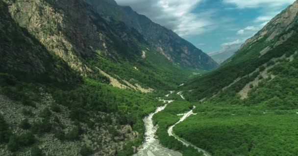 Повітряний Вид Гірську Річку Тече Через Гірську Ущелину Ландшафт Природа — стокове відео