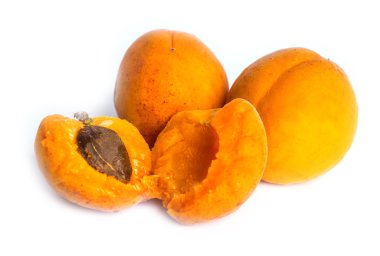 Beyaz arka planda olgun kayısılar.