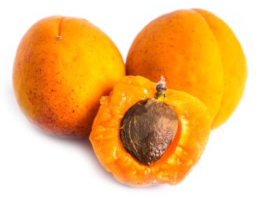 Beyaz arka planda olgun kayısılar.