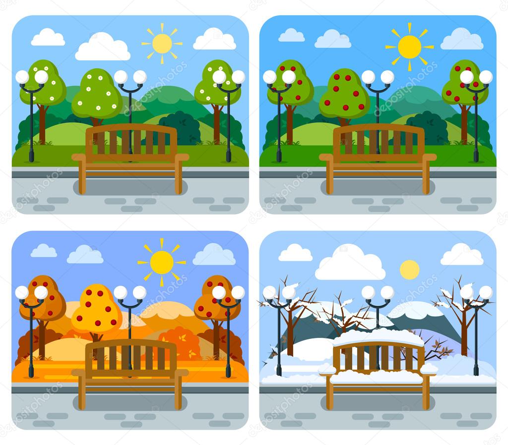 Bench in a flat style 4 Seasons