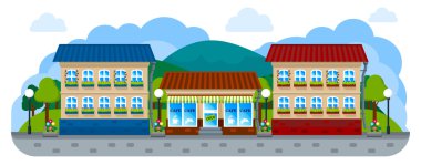 Panorama şehir düz bir tarzda sokak