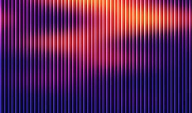 Mor, pembe ve turuncu tonlarda dikey çizgiler içeren renkli soyut bir arkaplan, karanlıktan aydınlığa kayarak, dinamik ve göz alıcı bir görsel efekt yaratır..